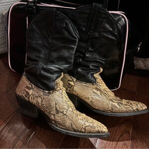 Black and Tan Western Dingo Snakeskin Cowboy Boots